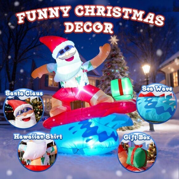 ⚡6FT Santa Inflatable with Lights Tropical Style Hawaiian Christmas Decorations - Picture 3 of 7